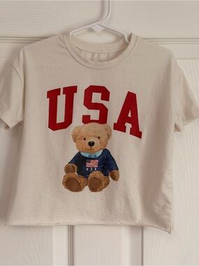 Girls USA Bear Graphic Shirt, 4th of July T Shirt Patriotic Bear Tee Size 4T